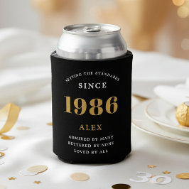 Enfriador De Latas Cumpleaños 40 Nombre 1986 Negro Oro Elegante Chic