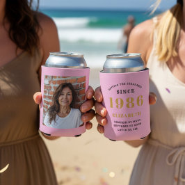 Enfriador De Latas Cumpleaños 40 personalizado rosa oro con foto