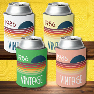 Enfriador De Latas Cumpleaños 40 Vintage 1986 Retro Franja Sol