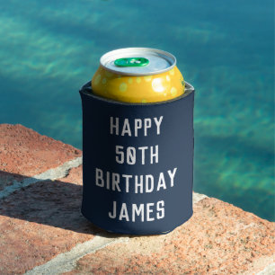 Enfriador De Latas Cumpleaños 50º Elegante Azul Marino Favoritos con