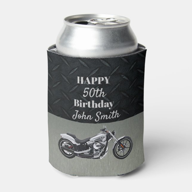 Enfriador De Latas Cumpleaños 50.º Nombre de Motocicleta (Lata Anverso)