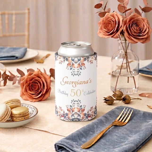 Enfriador De Latas Cumpleaños 50 Boho Hojas de Otoño (Subido por el creador)