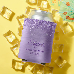 Enfriador De Latas Cumpleaños 60 Brillante Purpura Ligero con Hologra
