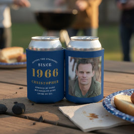 Enfriador De Latas Cumpleaños 60 personalizado azul oro con foto
