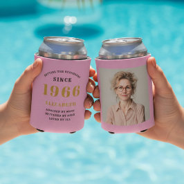 Enfriador De Latas Cumpleaños 60 personalizado rosa oro con foto