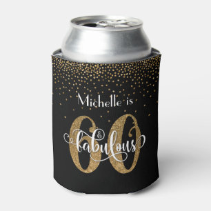 Enfriador De Latas Cumpleaños 60 y Fabuloso con Brillo Dorado sobre N