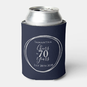 Enfriador De Latas Cumpleaños 70 Navy Plata Brindis por 70 Años