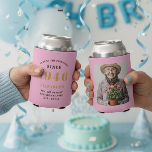 Enfriador De Latas Cumpleaños 80 personalizado rosa dorado con foto