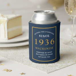 Enfriador De Latas Cumpleaños 90 Personalizado 1936 Azul Oro Elegante