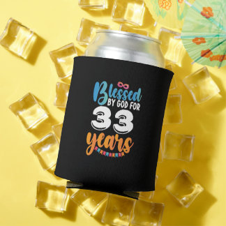 Enfriador De Latas Cumpleaños bendecido por Dios por 33 años