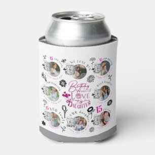 Enfriador De Latas Cumpleaños de la hija Tipografía de colaje de foto