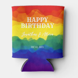 Enfriador De Latas Cumpleaños de la Pareja Arcoiris Colorida