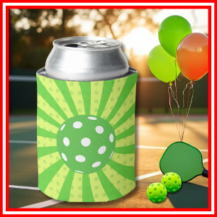 Enfriador De Latas Cumpleaños de Pickleball Verde RAYAS RETRO Deporte