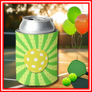 Enfriador De Latas Cumpleaños de Pickleball Verde RAYAS RETRO Deporte