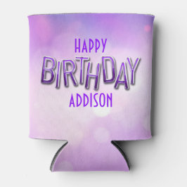 Enfriador De Latas Cumpleaños de Purple Pink Bokeh