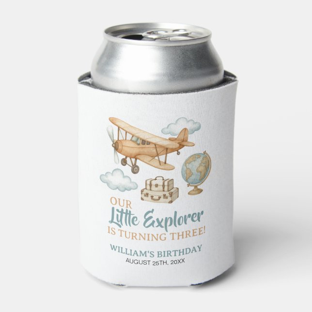Enfriador De Latas Cumpleaños del avión Little Explorer (Lata Anverso)