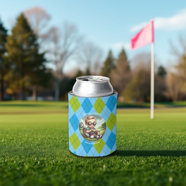 Enfriador De Latas Cumpleaños del chico Golf Argyle (Golf Argyle Boy's Birthday Can Cooler)