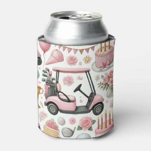 Enfriador De Latas Cumpleaños del Golf Tema rosa para la mujer golfis