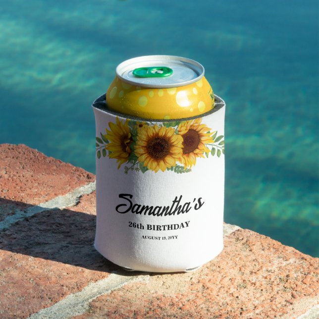 Enfriador De Latas Cumpleaños Girasol Rústico (Piscina in situ)