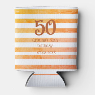 Enfriador De Latas Cumpleaños marrón rayado naranja rojo 50 nombre re