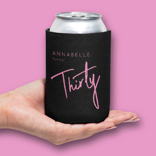 Enfriador De Latas Cumpleaños moderno 30 treinta trigésimo negro rosa