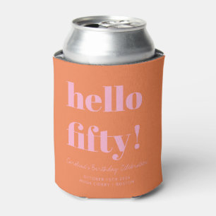 Enfriador De Latas Cumpleaños número 50 personalizado en rosa naranja