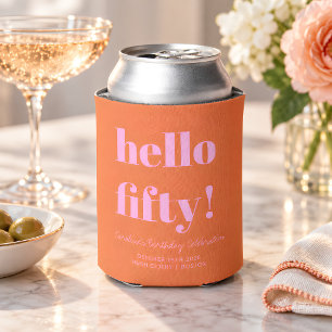 Enfriador De Latas Cumpleaños número 50 personalizado en rosa naranja