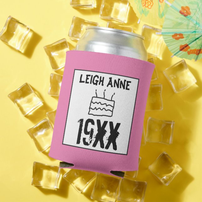 Enfriador De Latas Cumpleaños Personaliza a Nacido en Personalizado F (Verano in situ)