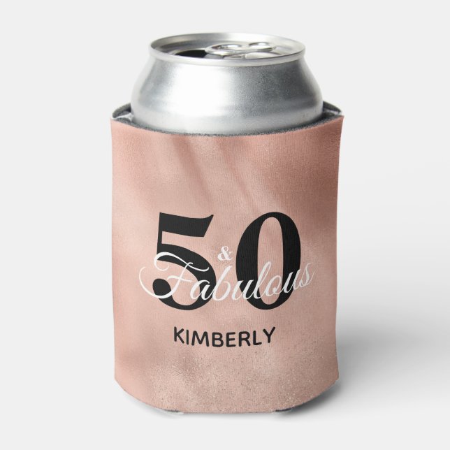 Enfriador De Latas Cumpleaños personalizado de rosa dorado 50 y fabul (Lata Anverso)