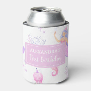 Enfriador De Latas Cumpleaños personalizado de sirena linda para niña