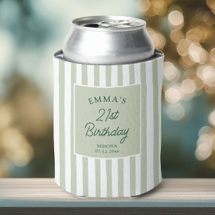 Enfriador De Latas Cumpleaños personalizado preppy sage rayado 21