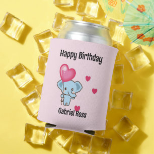 Enfriador De Latas Cumpleaños rosa elefante lindo