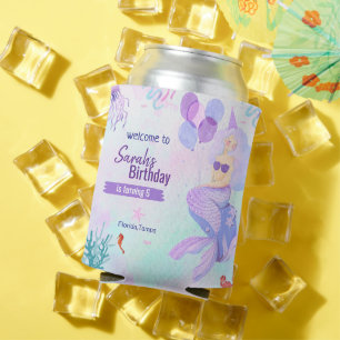 Enfriador De Latas cumpleaños tema sirena personalizado niña púrpura