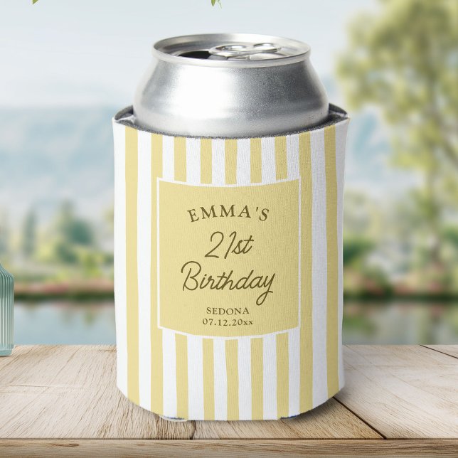 Enfriador De Latas Custom 21st Birthday Cute Yellow Striped Party (Subido por el creador)