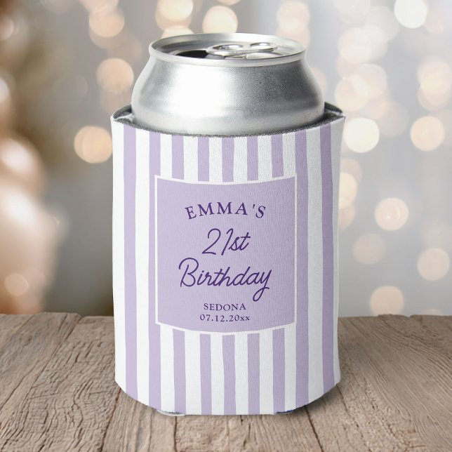 Enfriador De Latas Custom 21st Birthday Preppy Purple Striped Party (Subido por el creador)