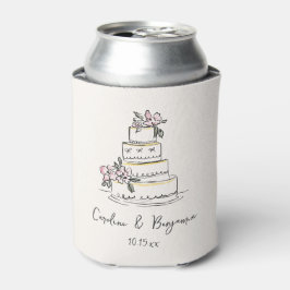 Enfriador De Latas Custom Handwritten Blush Cream Doodle Wedding Cake