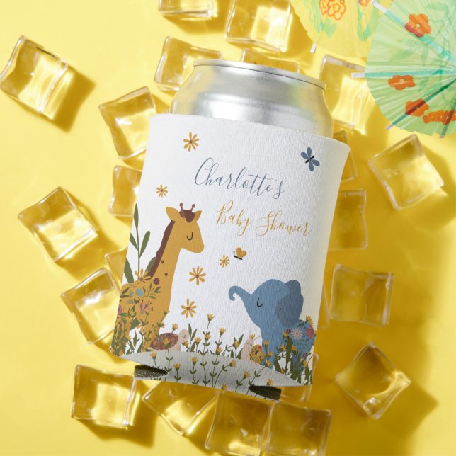 Enfriador De Latas Cute Baby Animals Floral Baby Shower (Verano in situ)