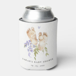 Enfriador De Latas Cute Baby Feet Blue Floral Boy Baby Shower