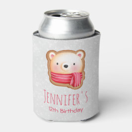 Enfriador De Latas Cute Bear Face Red Scarf & Rosy Cheys Cumpleaños