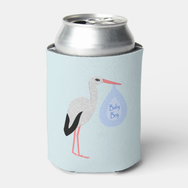 Enfriador De Latas Cute Blue Baby Boy Stork (Lata Anverso)