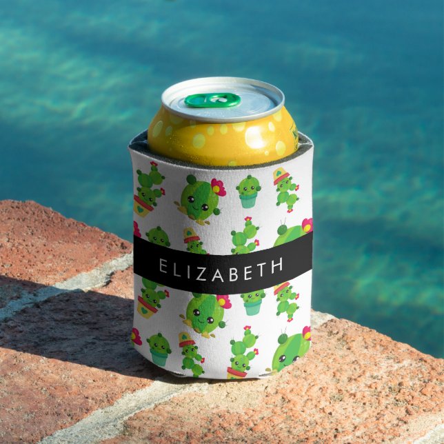 Enfriador De Latas Cute Cactus, Patrón Cactus, Suculento, Su Nombre (Piscina in situ)