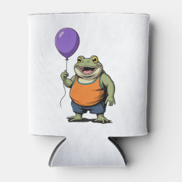 Enfriador De Latas Cute Cartoon Frog Holding Purple Balloon