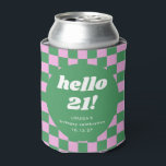 Enfriador De Latas Cute Checkerboard Pink Green 21st Birthday Persona<br><div class="desc">Cute Diversión Retro Rosa y Green Checkerboard Geométrico Personalizado Fiesta 21er cumpleaños</div>