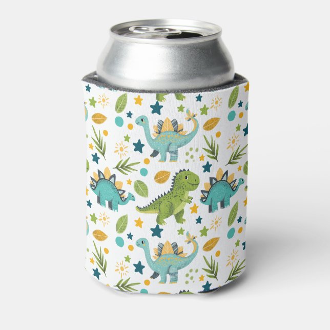Enfriador De Latas Cute Dinosaur Rex Seamless Pattern Name  (Reverso de la lata)