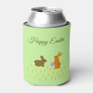 Enfriador De Latas Cute Easter Bunnies and Daffodils Personalizado