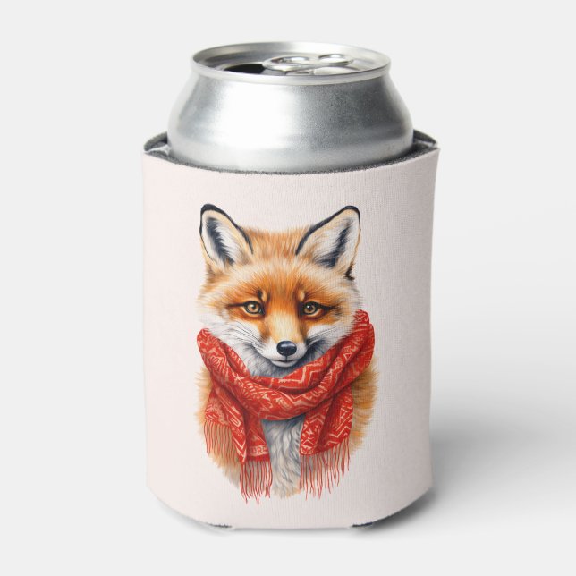 Enfriador De Latas Cute Fox in a Red Scarf Autumn Image (Lata Anverso)