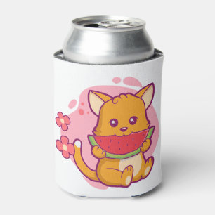 Enfriador De Latas Cute gato comiendo sandía   Kawaii