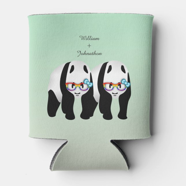 Enfriador De Latas Cute Gay Pandas Glass Arcoiris Favor De Boda (Anverso)