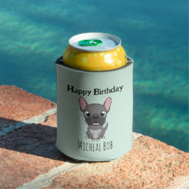 Enfriador De Latas Cute gray happy birthday custom name pug dog blue
