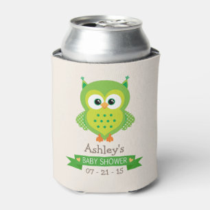 Enfriador De Latas Cute Green Owl Baby Shower